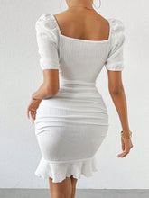 Women'S Sweetheart Neck Short Puff Sleeve Bodycon Dress